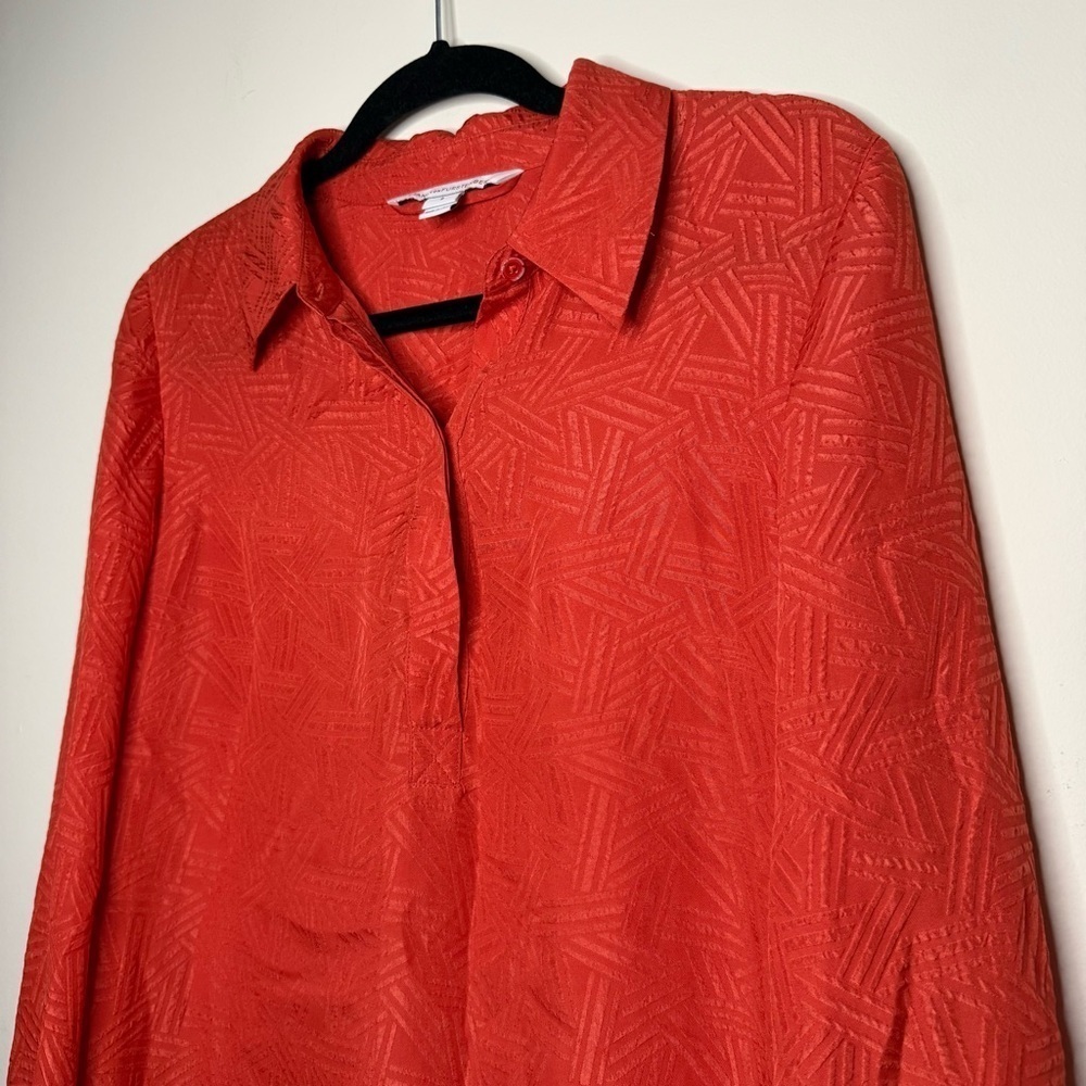 DVF Seanna 100% Silk Orange Geometric Hatch Printed Collar Career Shirt Dress - Picture 3 of 11